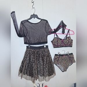 Betsey Johnson Black and Brown Leopard Skirt Set
